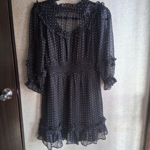 Romantic Goth Black Polka Dot Dress High Neck 3/4 Walter Baker Small New
